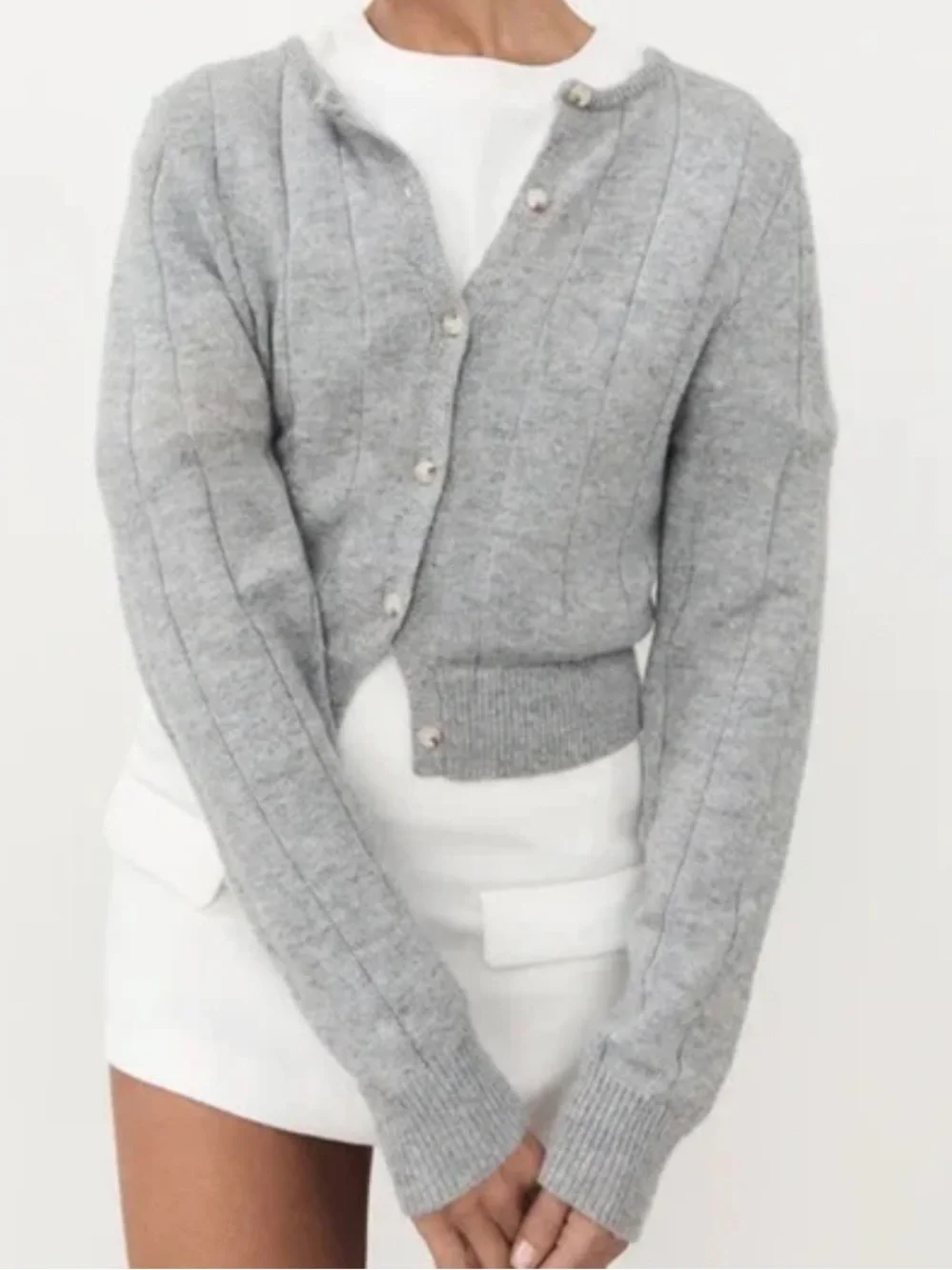 DISSH Light Gray Ribbed Button-Front Cardigan - Picture 5 of 5